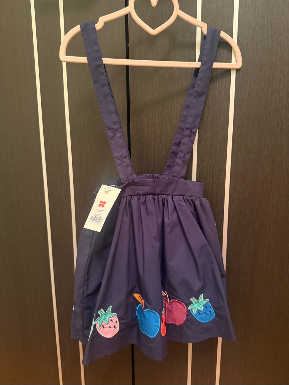 Catimini Navy Girls Pinafore Skirt with Fruit Appliqués